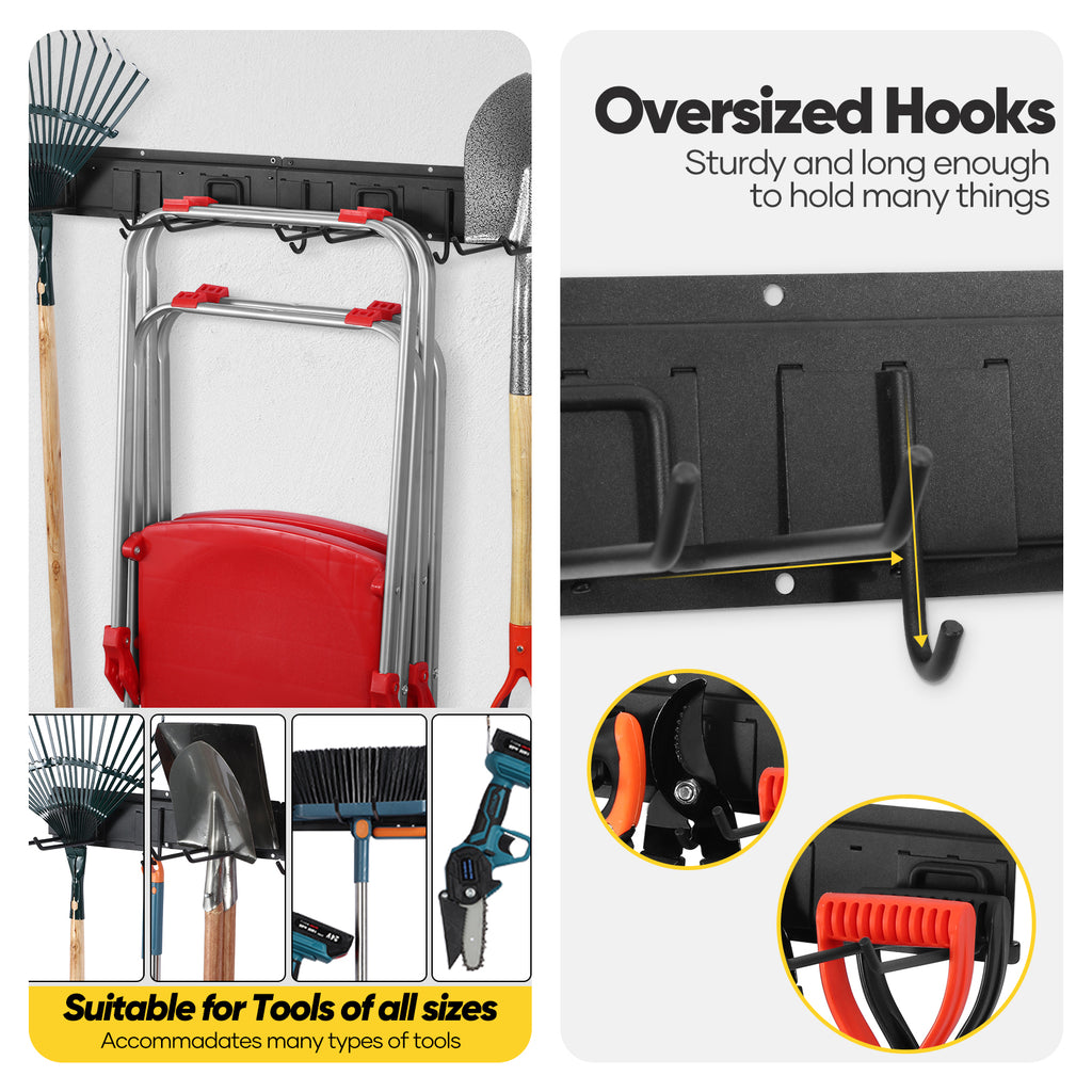 Garden Tool Organizer Wall Mount Garage Storage Rack 7Pcs, Heavy Duty Garage Organization System for Shovels, Ladders, Chairs, Trimmers, Hoses