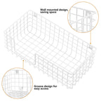 Wall Mount Iron & Ironing Board Holder, White Metal Laundry Organizer with Storage Basket and Removable Hooks
