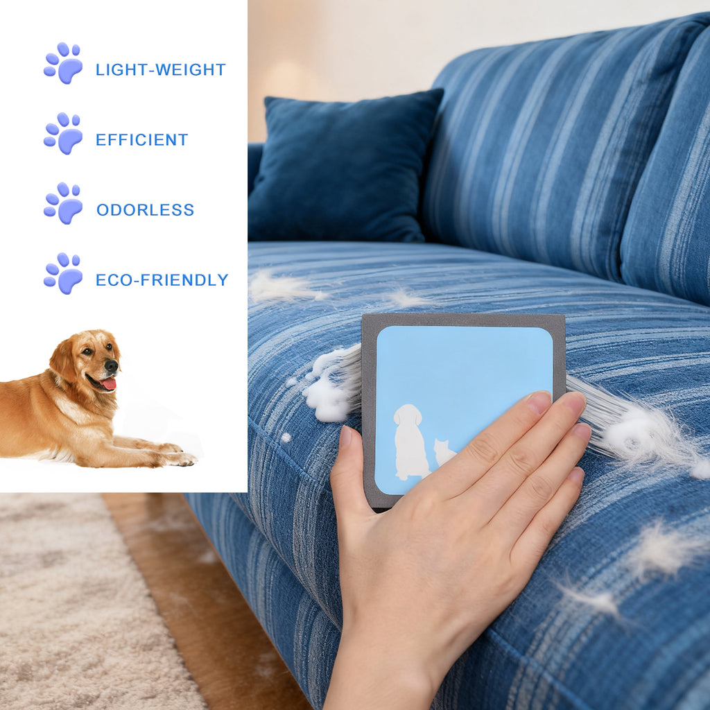 2-Pack Portable Pet Hair Remover, Multi-Surface Foam Hair Cleaner for Couch, Carpet, and Car Detail, Reusable Dog & Cat Fur Remover,
