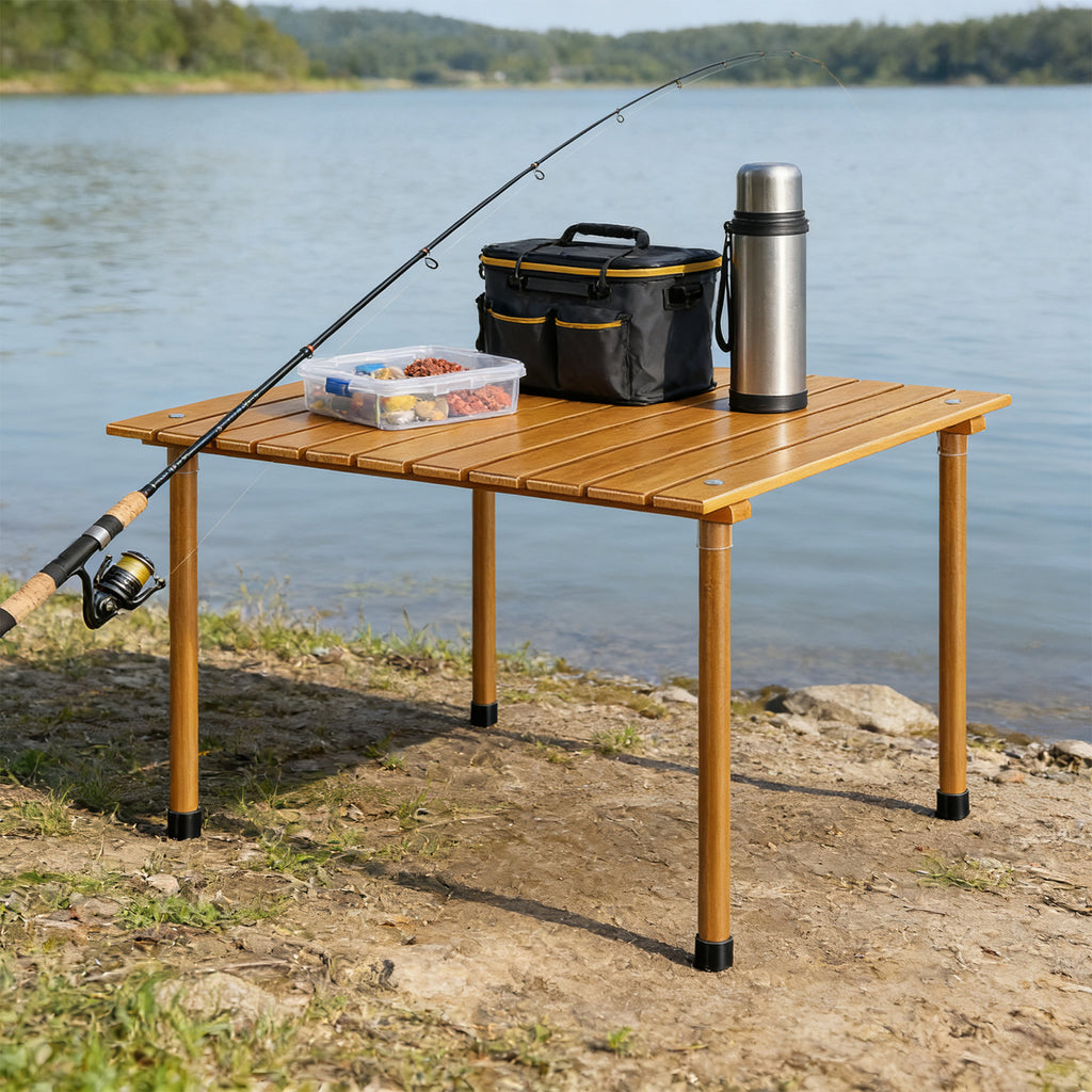 Portable Bamboo-Style Folding Camping Table, Roll-Up Square Table with Carry Bag for Outdoor Picnic & Home Use