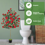 6ft Artificial Camellia Tree, Large Red Faux Blooming Tree in Pot, Tall Silk Floral Plant for Indoor Home Office & Front Door Decor