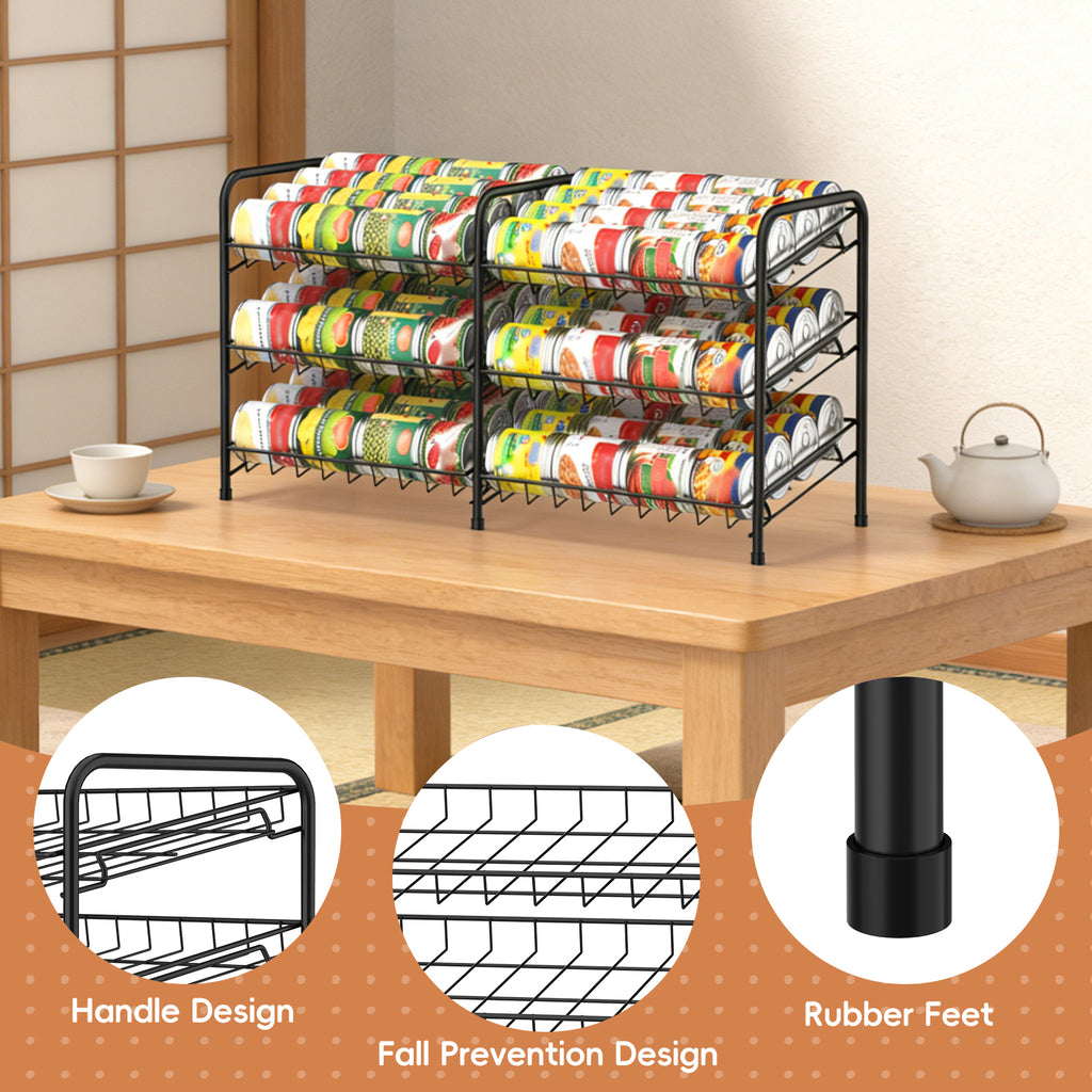 Stackable Can Rack Organizer - Holds Up to 72 Cans - 2-in-1 Gravity-Fed Can Storage for Kitchen Pantry & Cabinet, Black