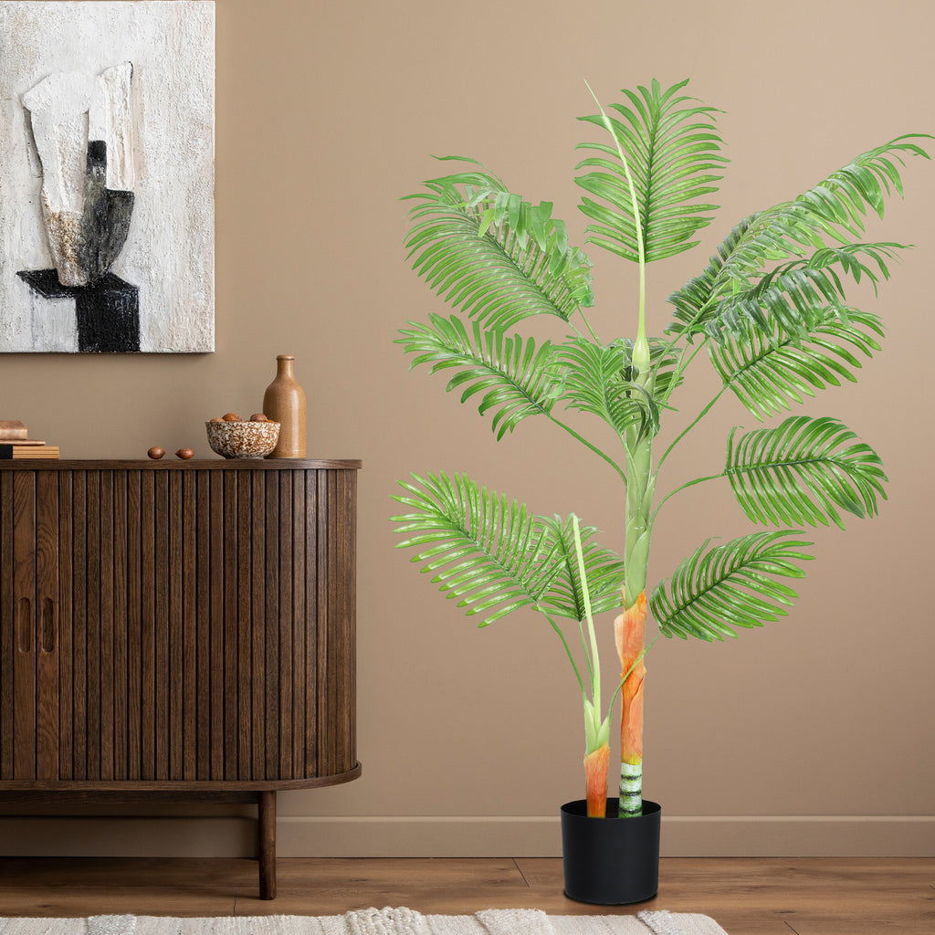Tall Artificial Palm Tree with 2 Main Trunks - Potted Faux Tropical Plant for Home Office & Living Room