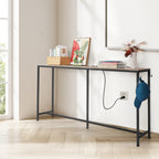 Modern Console Table with Charging Station, Outlet & Hooks - Narrow Long Entryway Table for Living Room, Foyer, Corridor (Skinny Couch Table Behind Sofa)