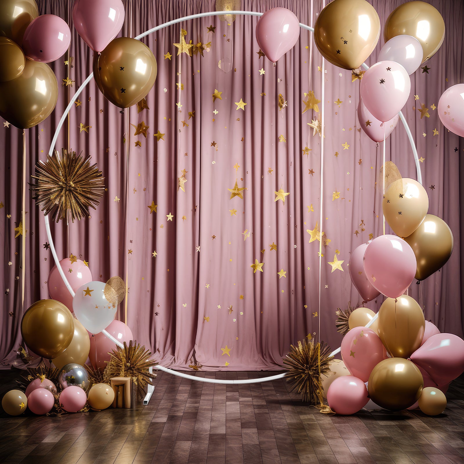 8.2ft x 8.2ft White Round Backdrop Stand, Circle Balloon Arch Frame Circle Backdrop Stand White Round Arch for Wedding Birthday Party Bridal Shower Anniversary Event Ceremony Decoration