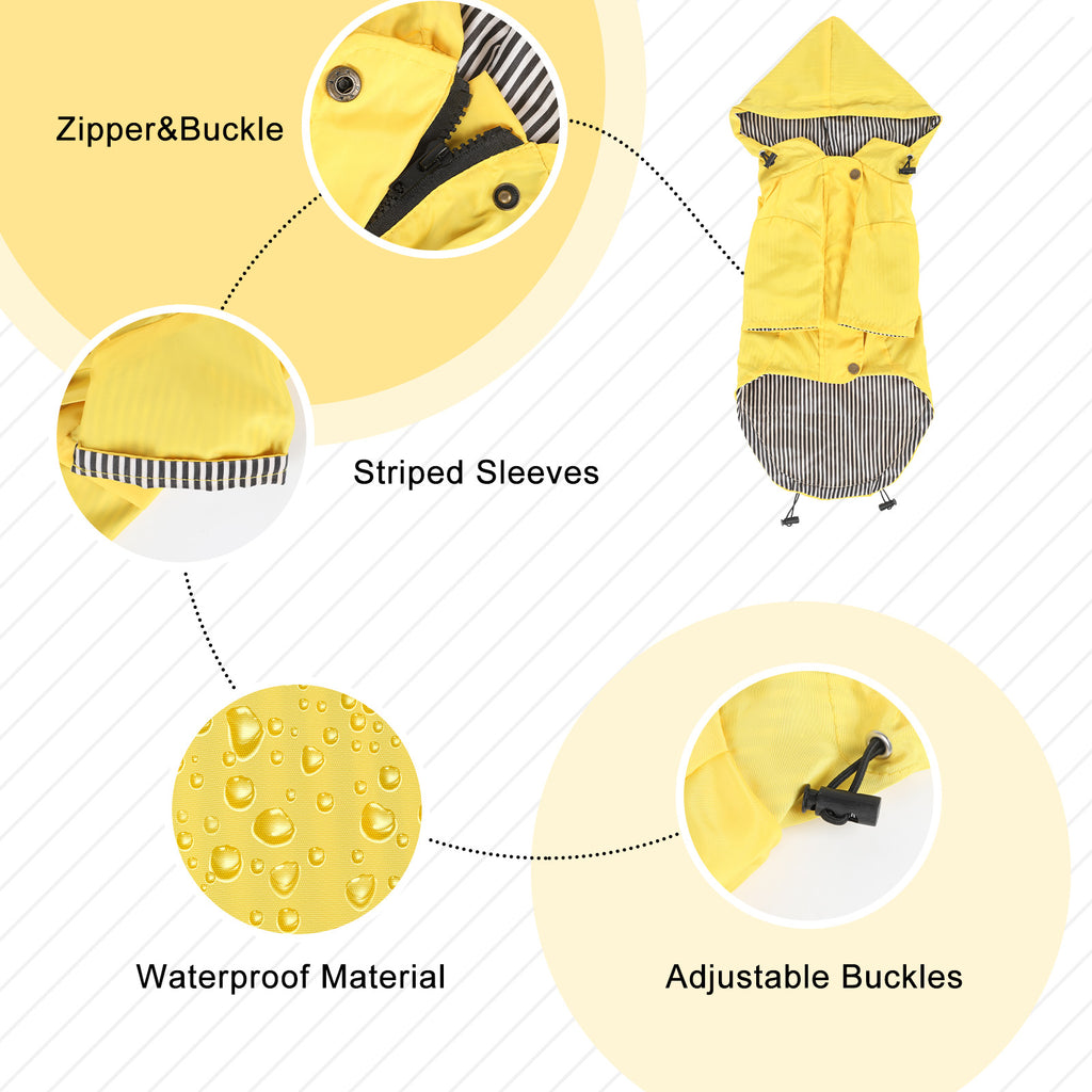 Waterproof Canary Yellow Pet Slicker with Adjustable Hood and Breathable Mesh Lining for Small Canines