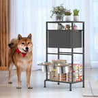 2 Bowl Elevated Dog Feeder with Adjustable Height, Raised Pet Feeding Station Cabinet with Toy Storage Basket, Divided Storage Space & Food Bowls, Pet Storage Organizer for Dog Supplies