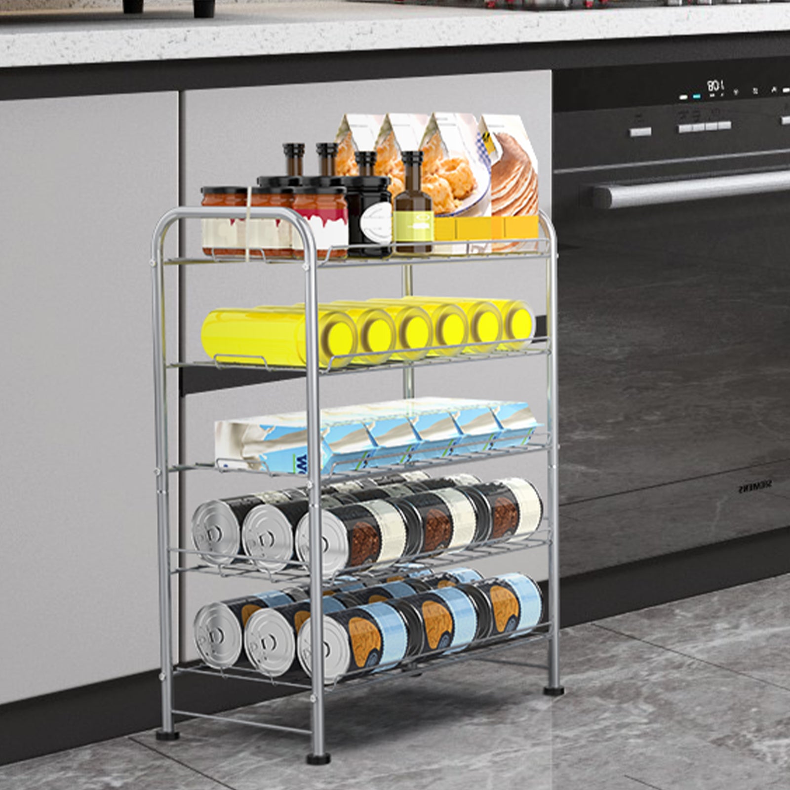 Water Bottle Holder Organizer 5 Tier Water Bottle Storage Rack, Freestanding Floor Beverage Soda Can Dispenser Organizer Rack for Pantry, Kitchen Countertop, Cabinet, Office, Hold 30 Bottles