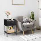 Nightstand with Charging Station & Flip-Top Storage, 3-Tier Bedside Table with Outlets & USB, Black Side Table for Small Spaces,