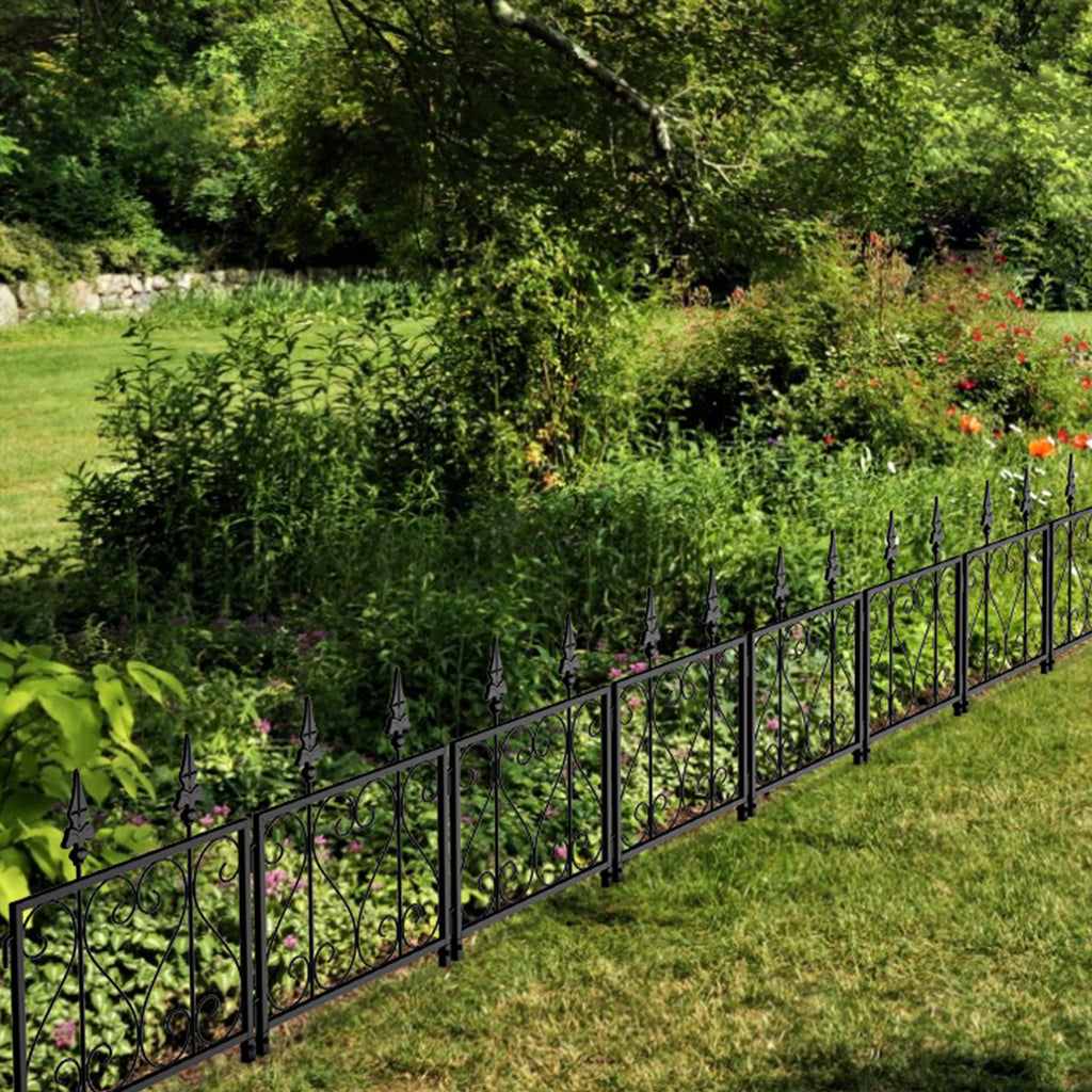 7 Pcs Easy Assembly Rustproof Fence Panels for Yard Lawn, Decorative Metal Outdoor Fences and Borders, Total 23. 5in(H) x 8. 8ft(L) Garden Fencing Animal Barrier, for Dogs, Flower Bed, Patio, Square