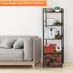 Tall Narrow 5-Tier Bookshelf with Storage Cabinet Drawer