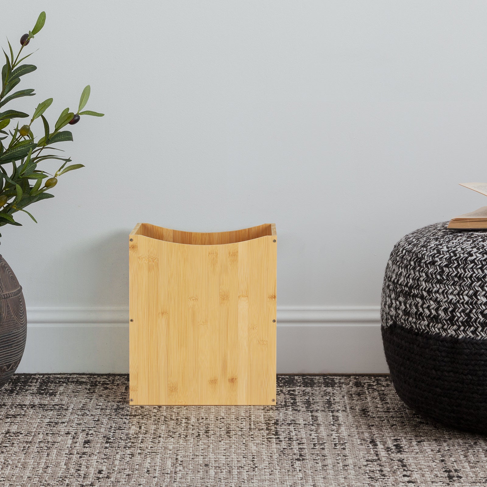 2-Pack Small 5 Gallon Wastebaskets with Handles - Decorative Rectangular Bamboo Trash Can