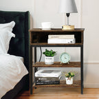 Industrial Coffee Table with Open Storage Shelf - Rustic Brown Living Room Center Table with Metal Frame
