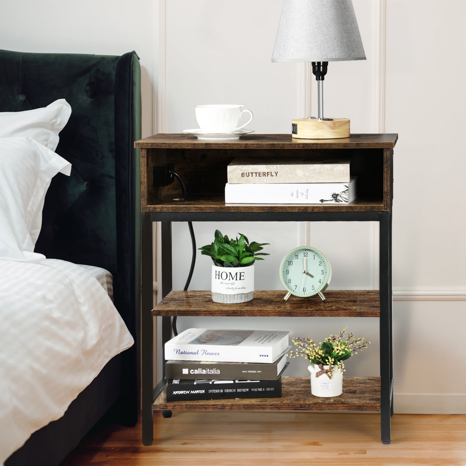 Industrial Coffee Table with Open Storage Shelf - Rustic Brown Living Room Center Table with Metal Frame