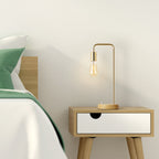 Elegant Gold Industrial Desk Lamp with Wood Base and Metal Frame, Retro Edison Style Nightstand Light for Bedrooms, Dorms, and Home Offices