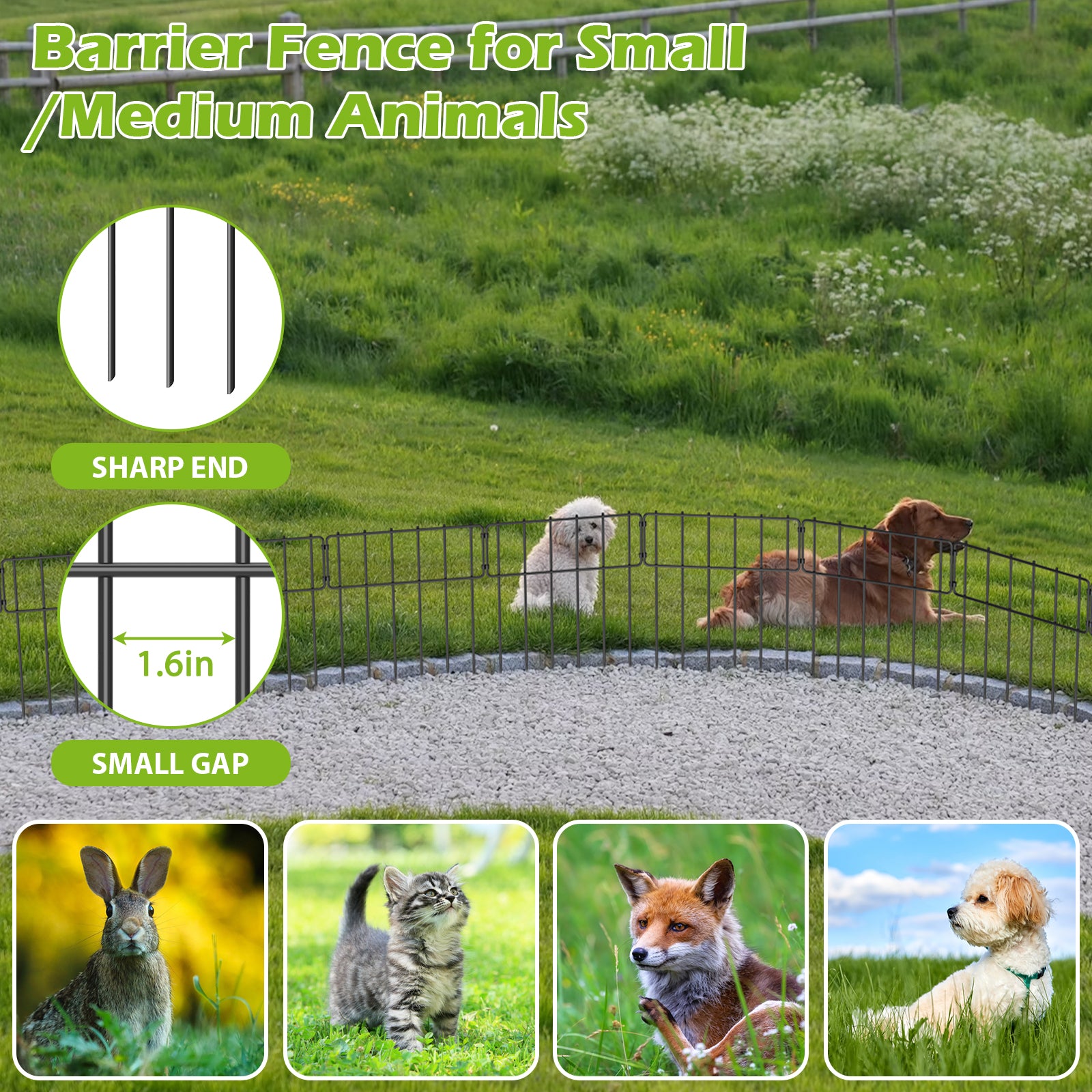 25 Pack Animal Barrier Fence, 17in H x 27ft L Rustproof Metal Garden Border Fence, Decorative Ground Stakes for Dogs, Rabbits, and Outdoor Landscaping