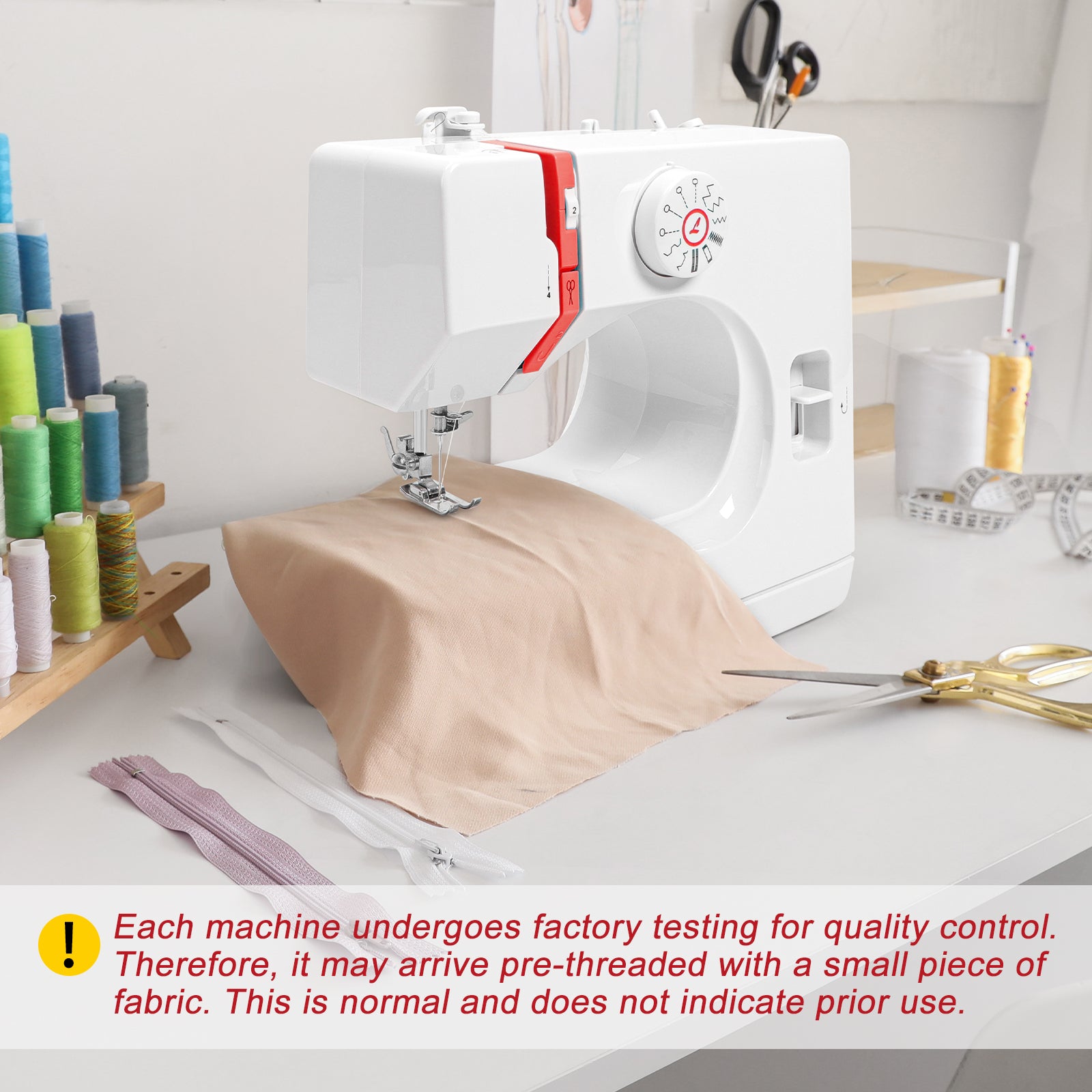 Portable Mini Sewing Machine for Beginners & Kids, 12 Built-in Stitches Electric Household Sewing Machine with 2-Speed Control, Foot Pedal & LED Light, Heavy Duty Mending Stitching Machine, White & Red