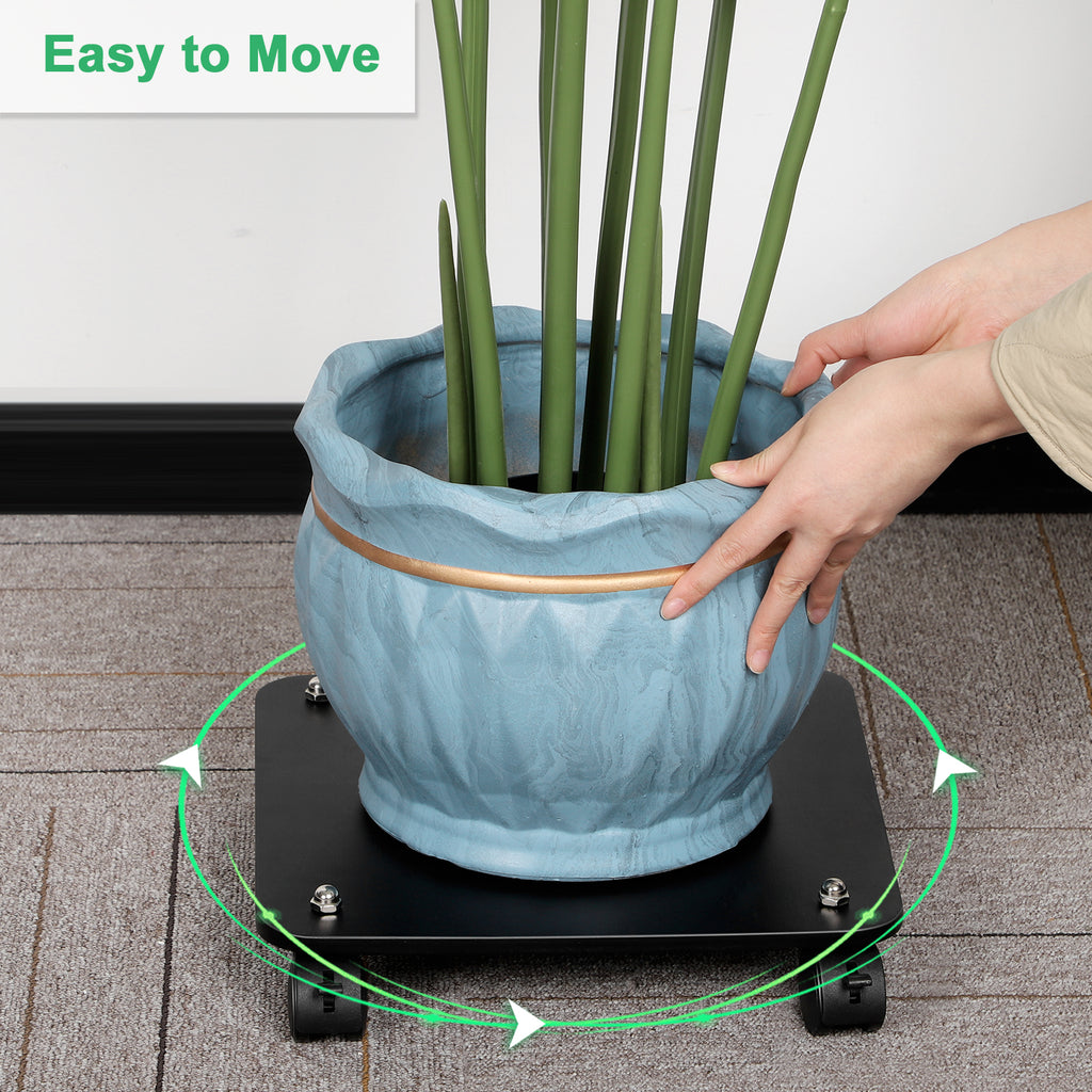6 Pack Rolling Plant Stand With 360¡ã Wheels, Wood Plant Caddy Heavy Duty Potted Plant Base With Lockable Caster, Square Flower Pots For Garden Planter Indoor Outdoor Patio (Black/Wood Color)