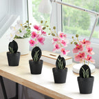 4-Pack Mini Artificial Orchid Potted Flowers, Phalaenopsis Faux Silk Floral Decor for Office Desk & Wedding Table