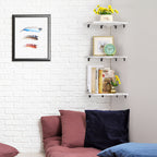 Set of 3 Rustic White Wall-Mounted Corner Shelves - Distressed Wood Floating Display for Kitchen, Bedroom, or Bathroom Organization