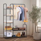 Black Coat Rack Freestanding Clothing Rack with 5-Tier Shelves & Shoe Storage, Heavy-Duty Garment Rack,