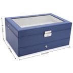 Royal Blue 12-Slot Men's Watch Display Case and Jewelry Organizer with Secure Lock and Key Set