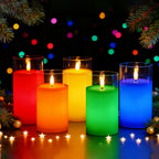 Flameless Glass Pillar Candles Set of 3, Remote Control with Timer, Realistic Flickering LED & USB Rechargeable, Safe Holiday Home Decor & Gift Idea