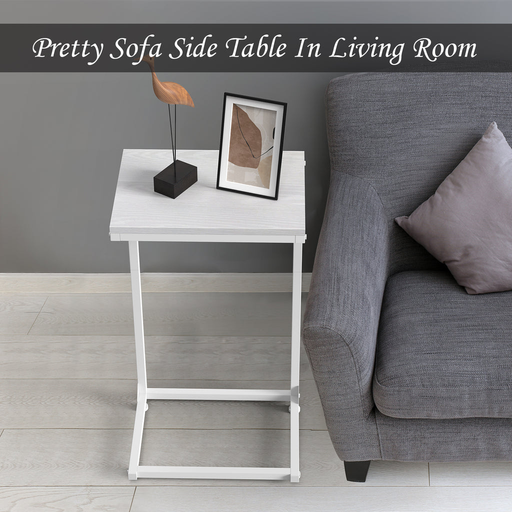 Set of 2 White C-Shaped End Tables, Modern Slide-Under Sofa Side Tables for Small Spaces & Bedroom,