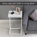 Set of 2 White C-Shaped End Tables, Modern Slide-Under Sofa Side Tables for Small Spaces & Bedroom,