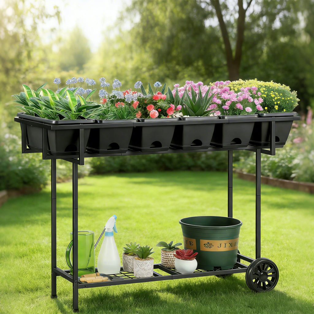 43" Mobile Raised Garden Bed - Elevated Planter Box with Storage Shelf & Wheels for Patio & Balcony,