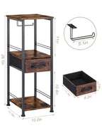 Farmhouse-Style Toilet Paper Floor Organizer with Pull-Out Drawer - Rustic Brown Utility Shelf for Small Spaces, Bathrooms, and Entryways