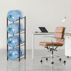 4-Tier 5 Gallon Water Bottle Holder Rack - Heavy Duty Stackable Water Jug Storage Organizer for Kitchen, Office & Breakroom, Black