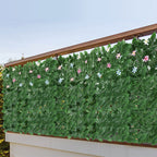 12.6inch x 16.5inch Artificial Ivy Fence-Dark Leaves (24pieces) - Faux Vine Privacy Screen with Flowers for Balcony & Deck