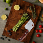 Portable Camping Cleaver Knife with Sheath, Fixed Blade Kitchen Meat Knife for Outdoor Cooking, BBQ, and Survival, Wooden Handle,