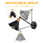 Set of 2 Adjustable Swing Arm Wall Sconces, Dimmable Plug-In Mounted Lighting Fixtures in Black and Brass for Bedroom or Living Room (Bulbs Not Included)