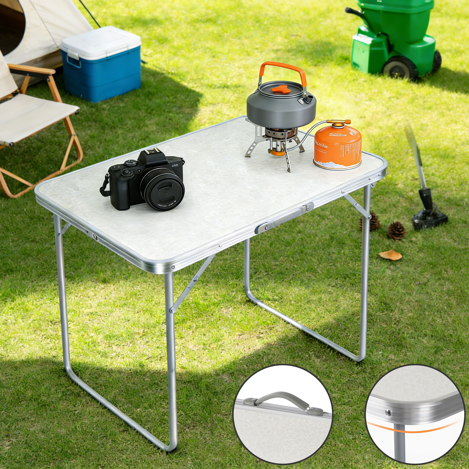 31.5 Inch Folding Camping Table - Portable Heavy-Duty Aluminum Table with Handle, Foldable Utility Table for Indoor & Outdoor, Picnic, Party & Dining