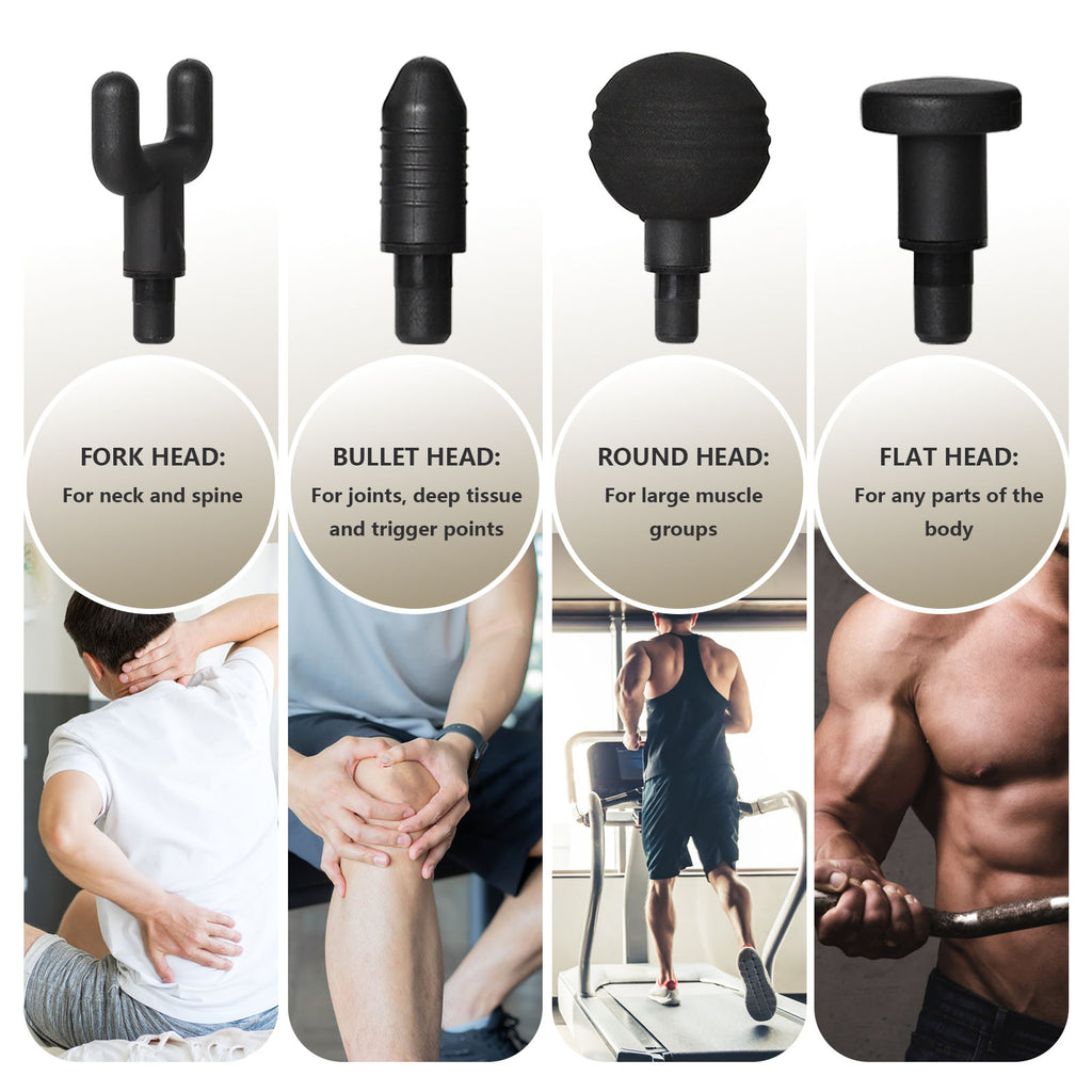 Deep Tissue Massage Gun with 4 Heads & 4 Speeds, Portable Percussion Muscle Massager for Pain Relief & Recovery