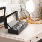 6-Slot Watch Box | Vegan Leather Display Case with Glass Viewing Top