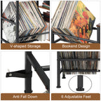 Multi-Purpose Vinyl Record & Toy Storage Organizer - Industrial Stand with Mesh Basket and Wood Shelves