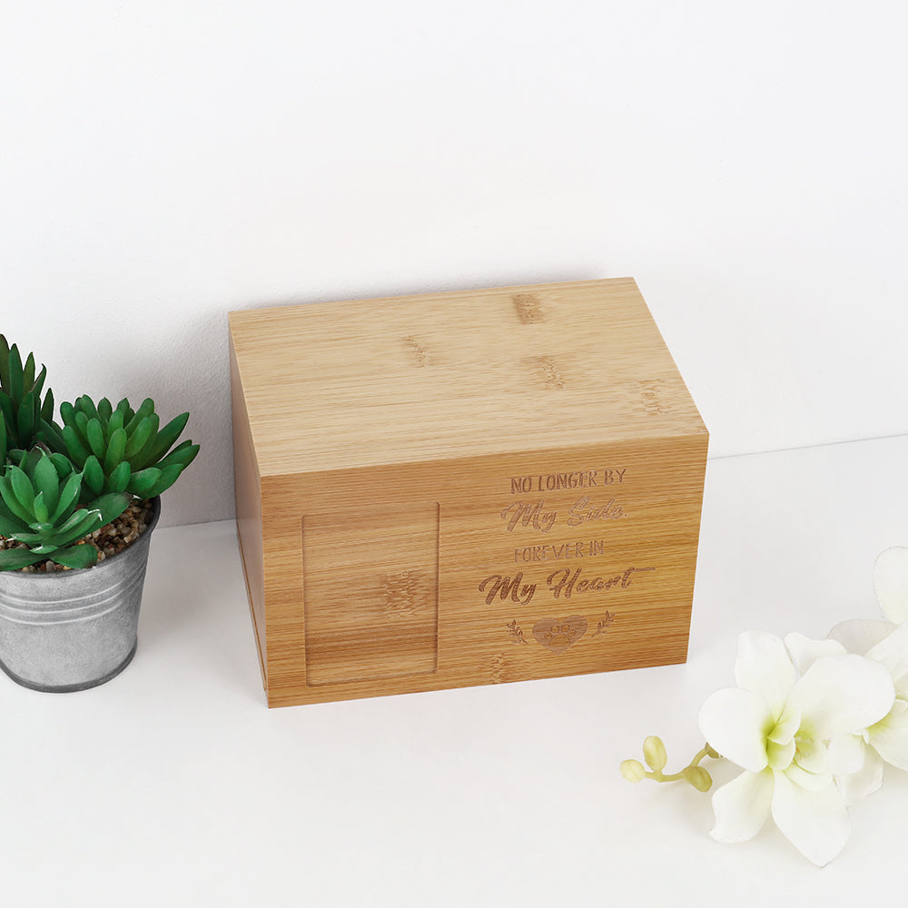 Wooden Pet Memorial Urn with Photo Frame - Keepsake Shadow Box for Dog or Cat Ashes with Engraved Tribute