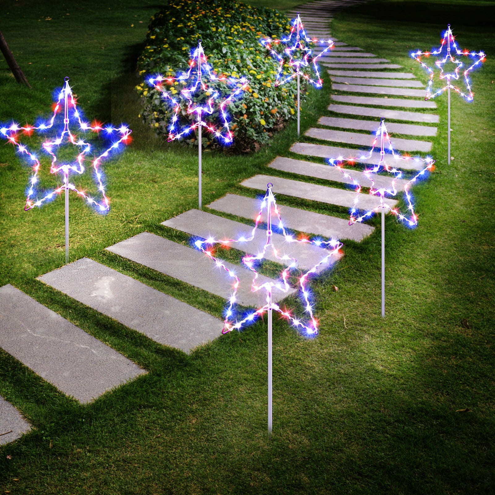 3-Pack Plug-In Large Star Pathway Lights, Multi-Color Outdoor Landscape Lighting for Garden, Lawn, and Walkway Decor,