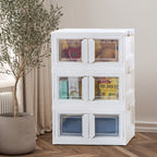 3 Pack Foldable Storage Bins with Lids & Wheels, Stackable Plastic Storage Boxes with Clear Doors, Collapsible Organizer Containers for Bedroom, Closet, Toys, Clothes, White