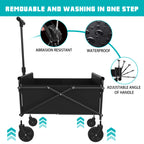 Collapsible Heavy Duty Wagon Cart, 300 LBS Large Capacity Foldable Utility Cart with Adjustable Handle & All-Terrain Wheels, Waterproof Outdoor Beach Camping Grocery Garden Shopping Cart, Black