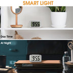Silver Compact Digital Alarm Clock with Auto Backlight, Snooze & Brightness Dimmer, Battery-Powered LED Clock for Bedside & Desk