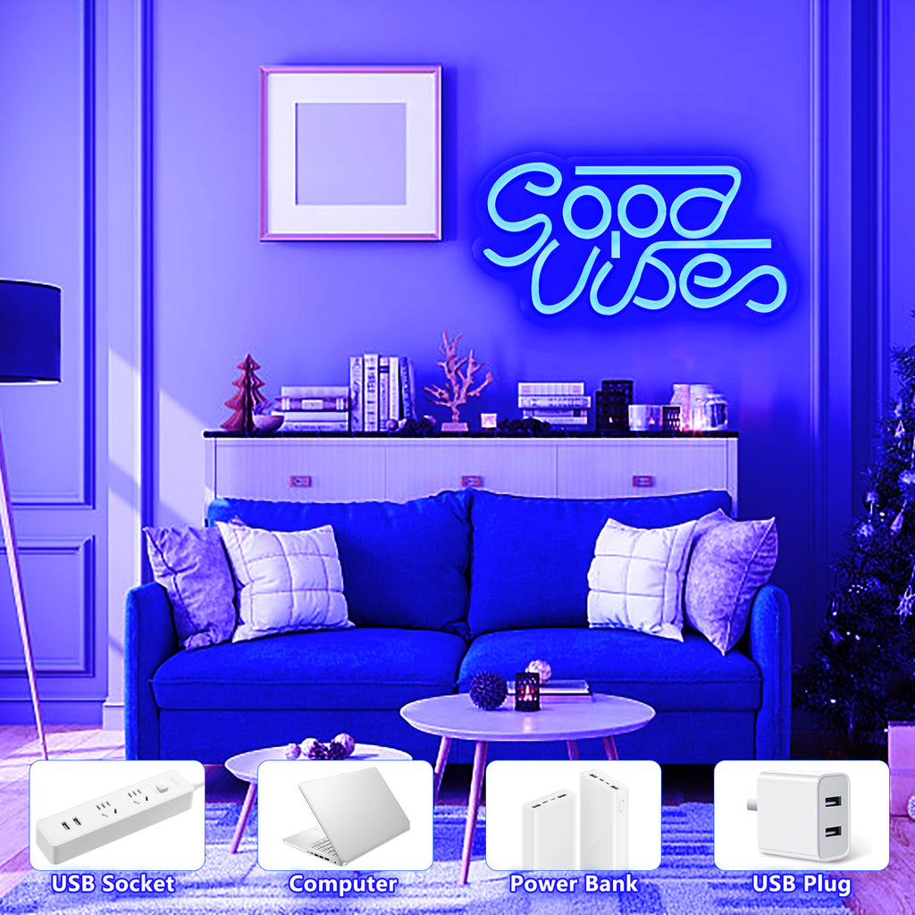 "Good Vibes" Neon Sign - USB Powered LED Wall Decor Light for Bedroom, Bar, Party & Wedding
