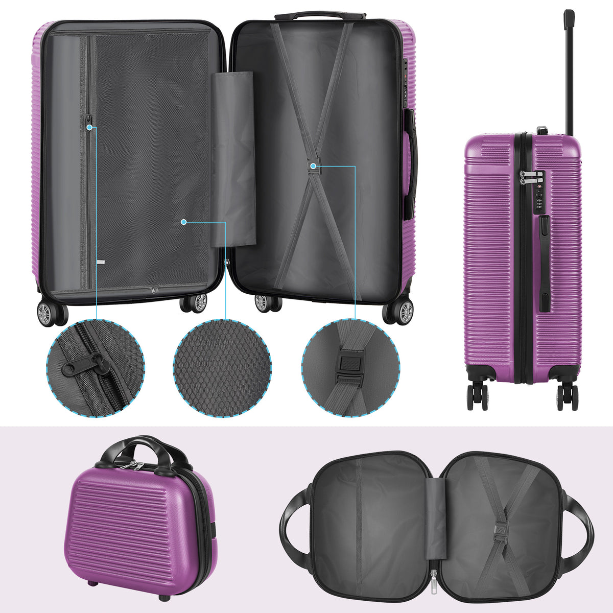 5-Piece Hardside Luggage Set - 12/14/20/24/28 Inch ABS+PC Suitcases with TSA Locks & Spinner Wheels, Lightweight Travel Luggage for Family Trips & Business (Blue)
