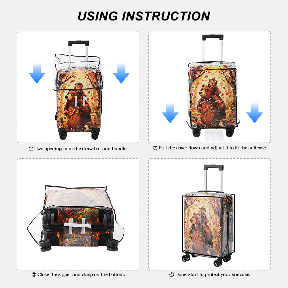 20 Inch Kids Carry On Luggage, Cute Bear Forest Print Hardside Suitcase with Spinner Wheels, Lightweight ABS Travel Suitcase for Boys Girls