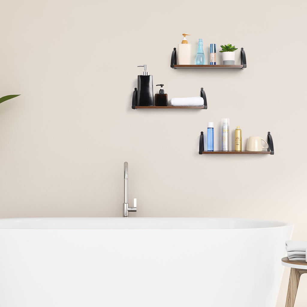 Decorative Shelf Brackets with Rustic Wood Boards - Wall Mounted Plant and Decor Display Shelves