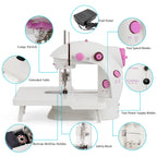 Mini Electric Portable Sewing Machine for Beginners, 2-Speed Double Thread Mending Machine with Foot Pedal