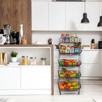 Stackable 5 Tier Rolling Kitchen Storage Cart, Freestanding Wire Produce Fruit Basket Rack with Mobile Casters, Multi-Purpose Vegetable Food Organizer for Kitchen, Dining Room, Pantry